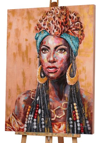 Art Canvas Chronicles "  Schönheit mit afrikanischem Kopfschmuck" Acryl Gemälde