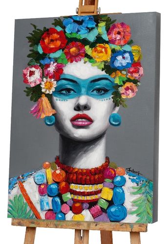 Art Canvas Chronicles "Frau mit Blumen Dekoration" Acryl Gemälde