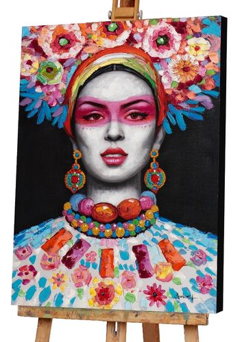 Art Canvas Chronicles "Frau mit Blumen Dekoration II" Acryl Gemälde