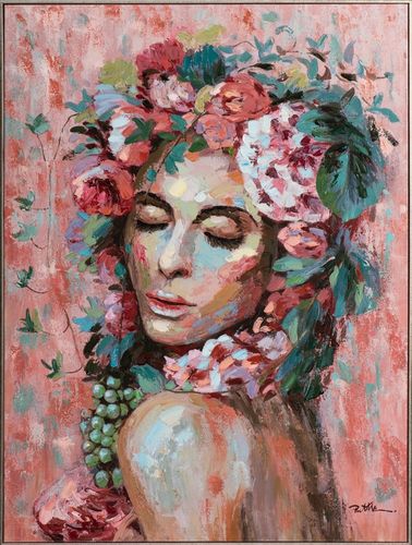 Art Canvas Chronicles "Hübsche Frau mit Blumenschmuck" Acryl Gemälde