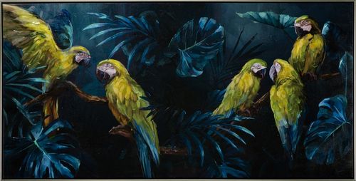 Art Canvas Chronicles "Papageien im blauen Dschungel" Acryl Gemälde